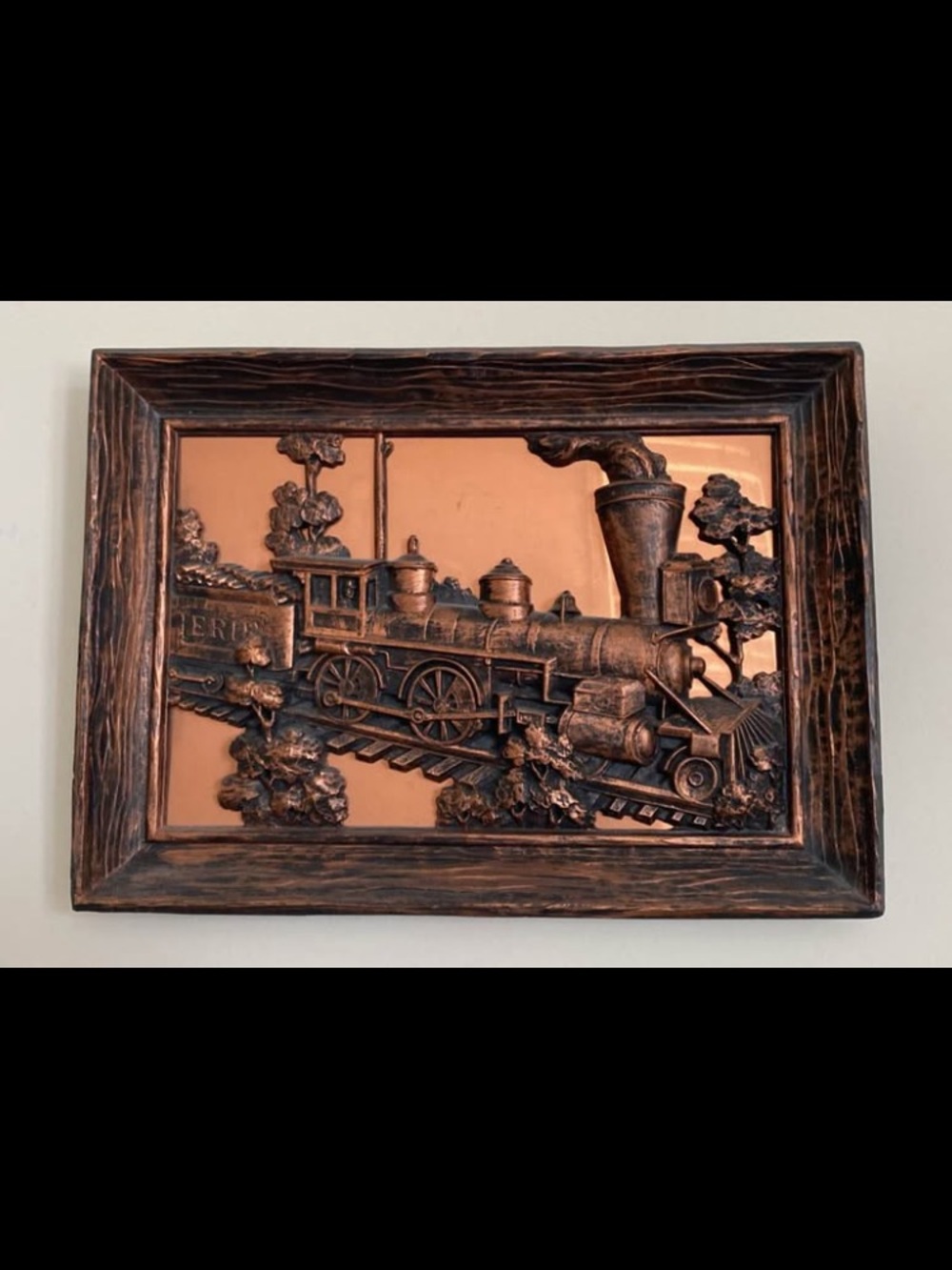 Vintage Copper-Tone Train Wall Plaque - Decorative Home Wall Art